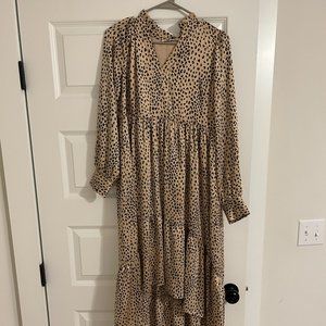 Karlie leopard print satin dress; high low; size small